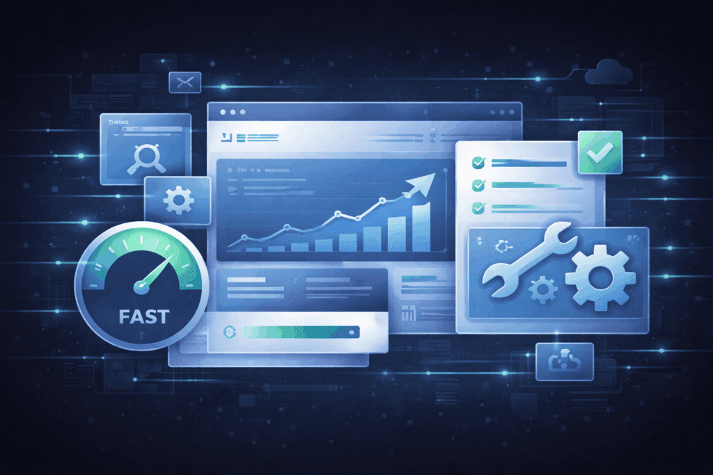 Website after launch showing performance monitoring, SEO optimization, and continuous improvement