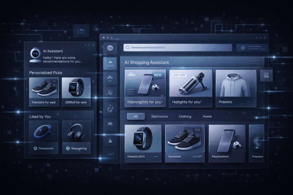 AI shopping assistants helping users discover personalized products on an eCommerce website in 2026
