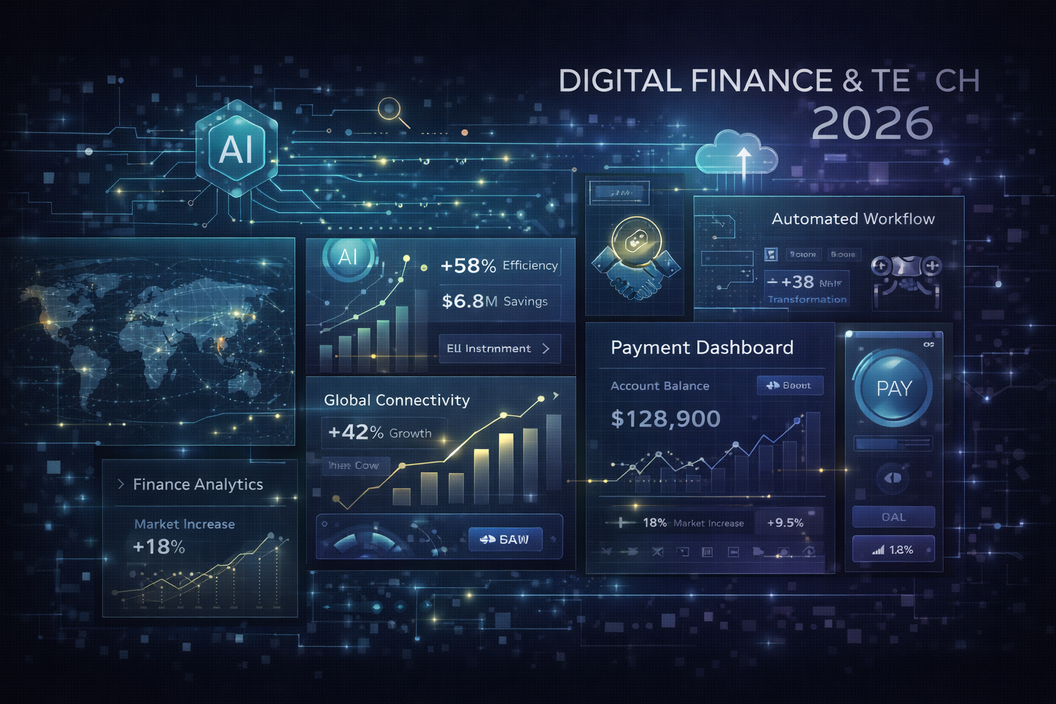 fintech and IT trends in 2026 showing AI growth, digital payments, and global technology transformation